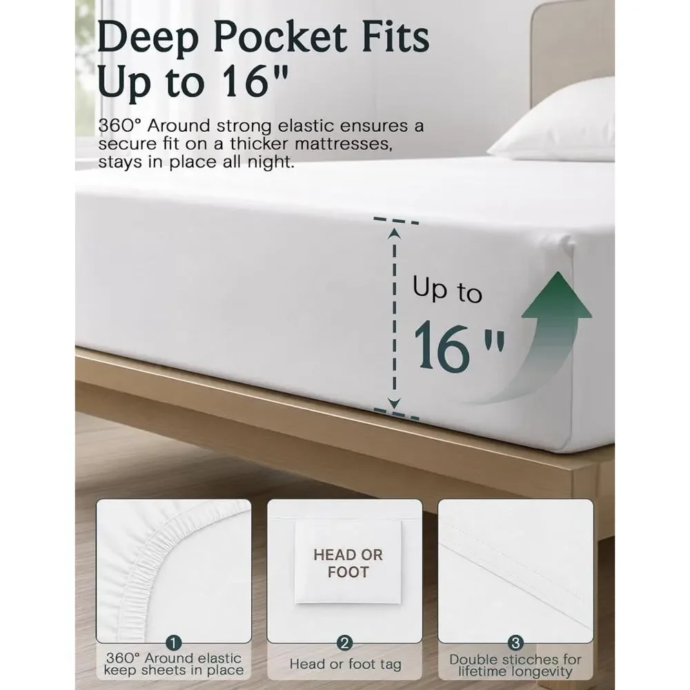 King Size Sheets Set, Cooling & Soft Deep Pocket Bed Sheets, 4PC